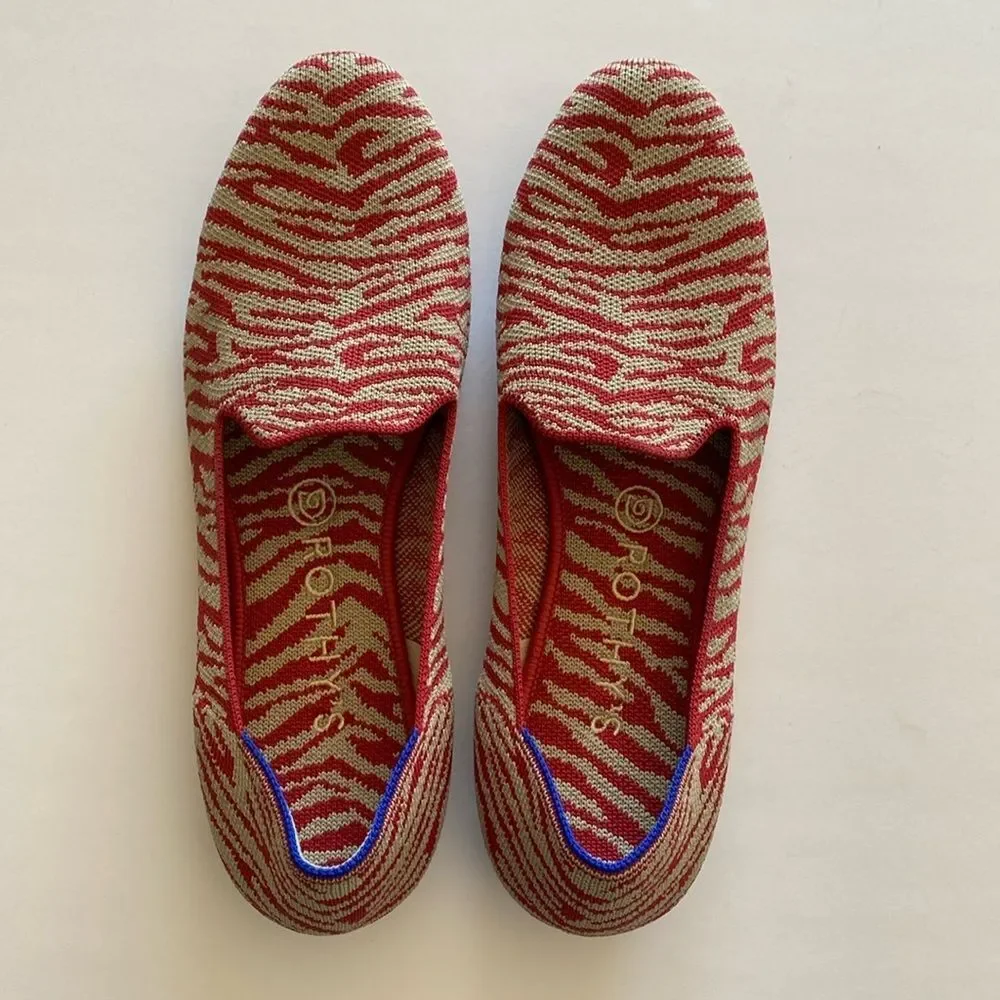 Rothy’s loafer red zebra women’s 9 nine tan EUC slip on retired